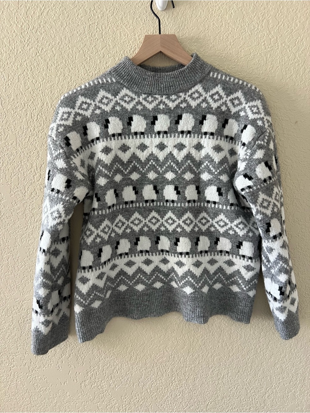 Jules & Leopold Gray and White Fair Isle Turtleneck Sweater